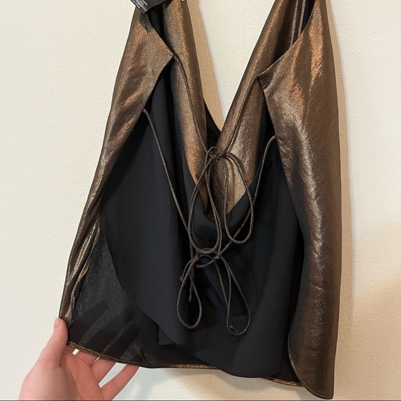 For Love and Lemons Blackjack Cowl Top Metallic Gold Halter Scarf Open Back - Picture 9 of 9